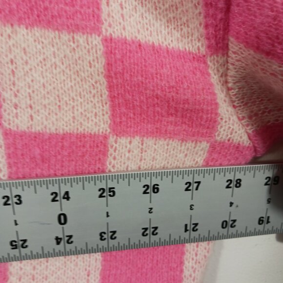 BIBI Pink & Ivory Mixed Checkered Oversized Cardigan Sweater Size LRG, Cozy Chic - Picture 11 of 16